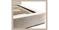 Lit coffre VERNON – Tissu chenille bouclé Sable rosé – 140x200 cm – Sommier relevable – Design haut de gamme 