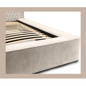 Lit coffre VERNON – Tissu chenille bouclé Sable rosé – 140x200 cm – Sommier relevable – Design haut de gamme 