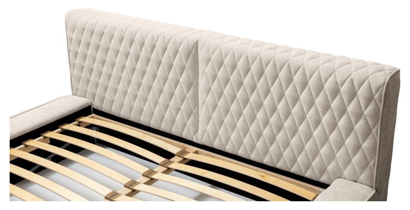 Lit coffre VERNON – Tissu chenille bouclé Sable rosé – 140x200 cm – Sommier relevable – Design haut de gamme 