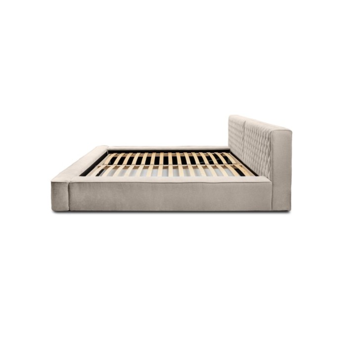 Lit coffre VERNON – Tissu chenille bouclé Sable rosé – 160x200 cm – Sommier relevable – Design haut de gamme 