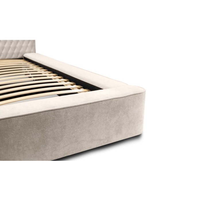 Lit coffre VERNON – Tissu chenille bouclé Sable rosé – 160x200 cm – Sommier relevable – Design haut de gamme 