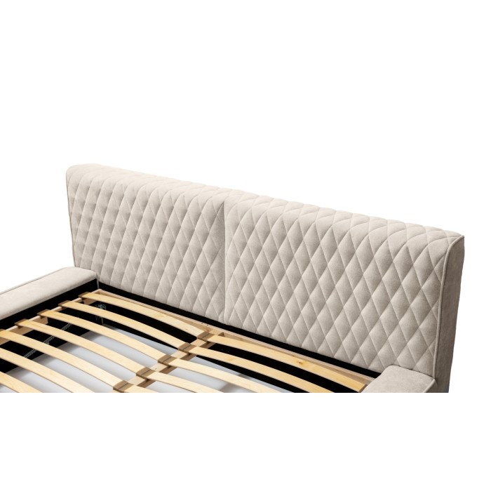Lit coffre VERNON – Tissu chenille bouclé Sable rosé – 160x200 cm – Sommier relevable – Design haut de gamme 