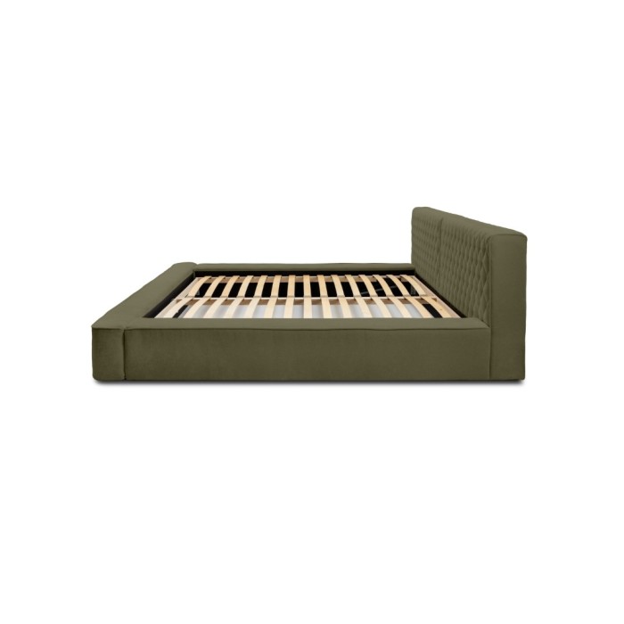 Lit coffre VERNON – Tissu chenille bouclé Feuille d'olivier – 140x200 cm – Sommier relevable – Design haut de gamme 