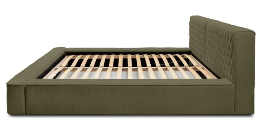 Lit coffre VERNON – Tissu chenille bouclé Feuille d'olivier – 140x200 cm – Sommier relevable – Design haut de gamme 
