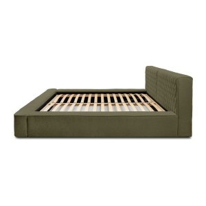 Lit coffre VERNON – Tissu chenille bouclé Feuille d'olivier – 140x200 cm – Sommier relevable – Design haut de gamme 