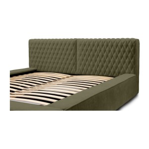 Lit coffre VERNON – Tissu chenille bouclé Feuille d'olivier – 140x200 cm – Sommier relevable – Design haut de gamme 