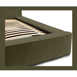 Lit coffre VERNON – Tissu chenille bouclé Feuille d'olivier – 140x200 cm – Sommier relevable – Design haut de gamme 