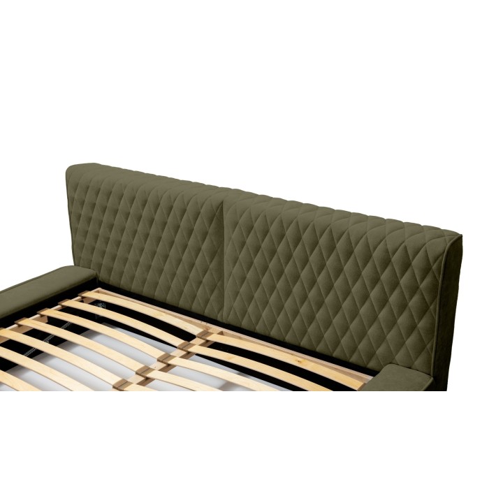 Lit coffre VERNON – Tissu chenille bouclé Feuille d'olivier – 140x200 cm – Sommier relevable – Design haut de gamme 