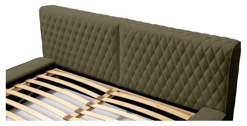 Lit coffre VERNON – Tissu chenille bouclé Feuille d'olivier – 140x200 cm – Sommier relevable – Design haut de gamme 