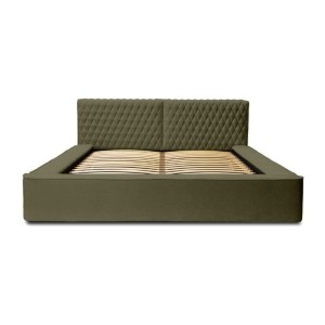 Lit coffre VERNON – Tissu chenille bouclé Feuille d'olivier – 160x200 cm – Sommier relevable – Design haut de gamme 