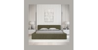 Lit coffre VERNON – Tissu chenille bouclé Feuille d'olivier – 160x200 cm – Sommier relevable – Design haut de gamme