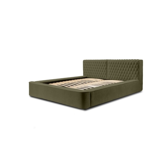 Lit coffre VERNON – Tissu chenille bouclé Feuille d'olivier – 160x200 cm – Sommier relevable – Design haut de gamme 