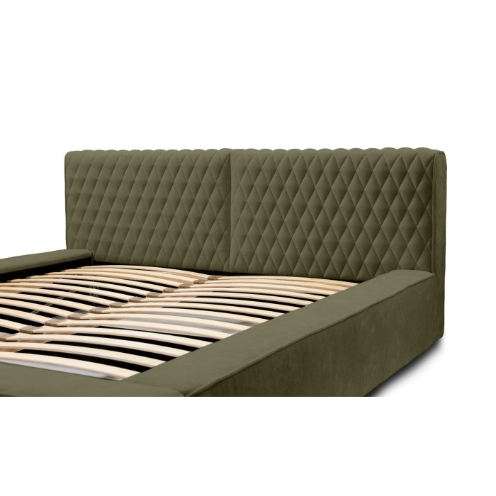 Lit coffre VERNON – Tissu chenille bouclé Feuille d'olivier – 160x200 cm – Sommier relevable – Design haut de gamme 