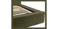 Lit coffre VERNON – Tissu chenille bouclé Feuille d'olivier – 160x200 cm – Sommier relevable – Design haut de gamme 