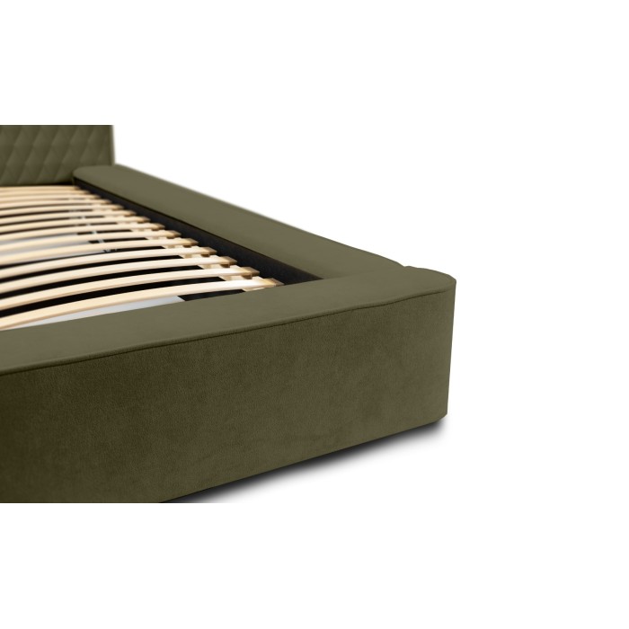 Lit coffre VERNON – Tissu chenille bouclé Feuille d'olivier – 160x200 cm – Sommier relevable – Design haut de gamme 