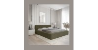 Lit coffre VERNON – Tissu chenille bouclé Feuille d'olivier – 160x200 cm – Sommier relevable – Design haut de gamme 