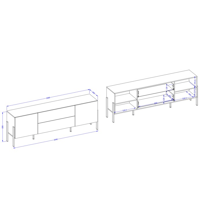 TV-meubel SALMA – 2 deuren & 2 laden Push-to-Open – Supermat wit & mat zwart