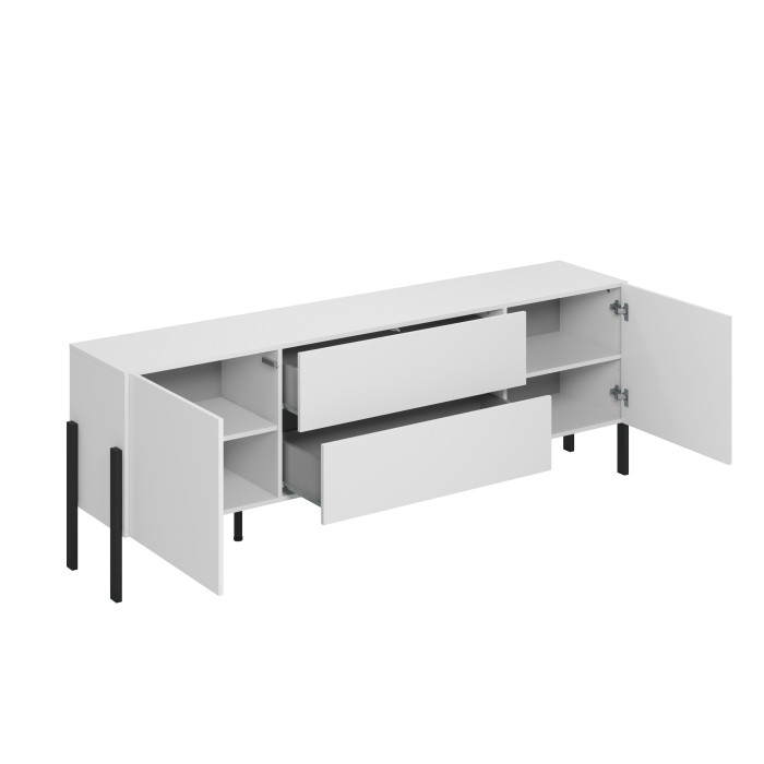 TV-meubel SALMA – 2 deuren & 2 laden Push-to-Open – Supermat wit & mat zwart