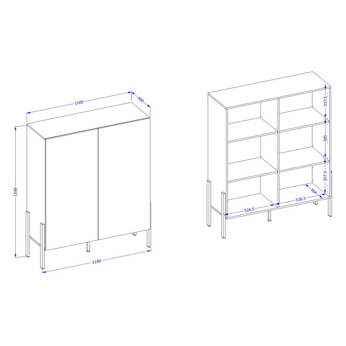 Armoire SALMA 2 portes Push-to-Open – Blanc super mat & noir mat.