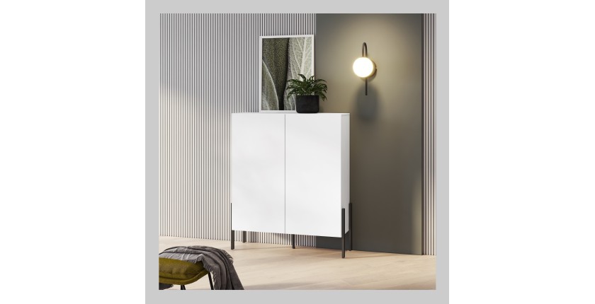 Armoire SALMA 2 portes Push-to-Open – Blanc super mat & noir mat.