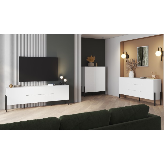 Armoire SALMA 2 portes Push-to-Open – Blanc super mat & noir mat.