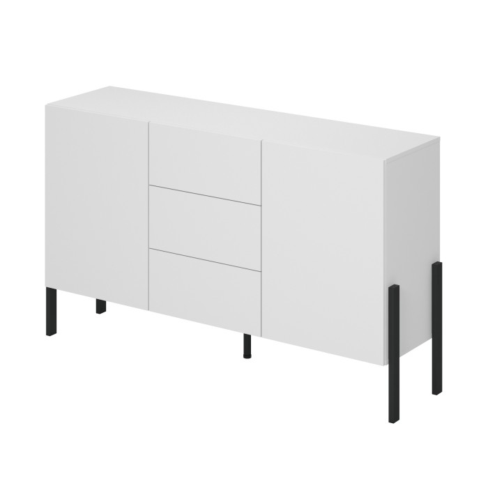Buffet haut Salma 2 portes & 3 tiroirs Push-to-Open – Blanc super mat & noir mat