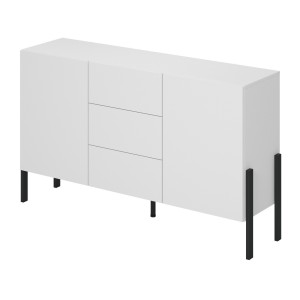 Buffet haut Salma 2 portes & 3 tiroirs Push-to-Open – Blanc super mat & noir mat