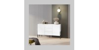 Buffet haut Salma 2 portes & 3 tiroirs Push-to-Open – Blanc super mat & noir mat