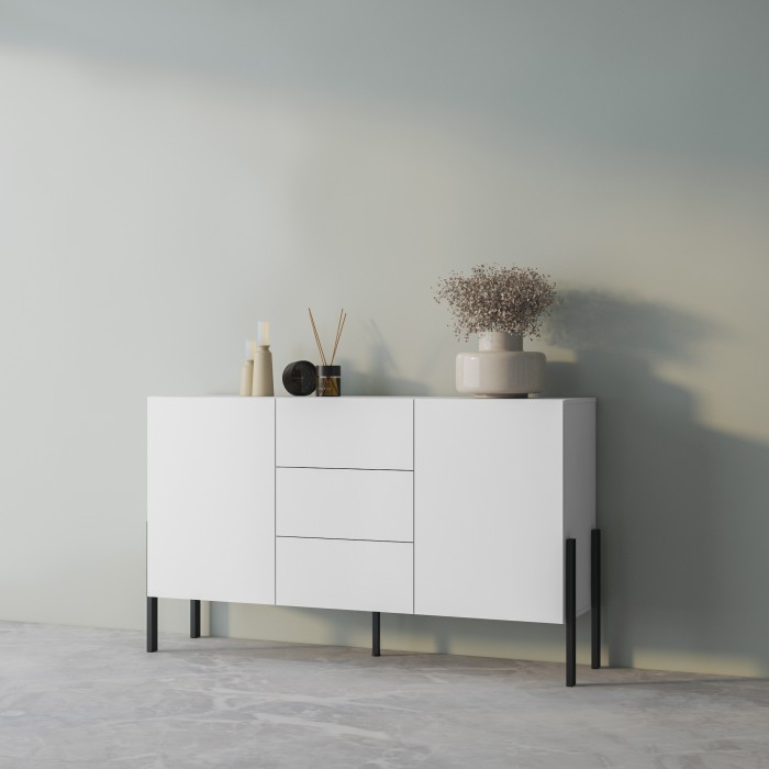 Buffet Design Kollektion SALMA - 2 Türen & 3 Schubladen – Supermatt Weiß & Mattschwarz