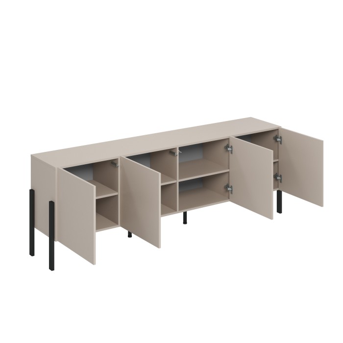 Buffet SALMA 4 porte Push-to-Open – beige & nero opaco, 204×70×40 cm