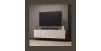 Buffet Salma 4 portes Push-to-Open – beige & noir mat, 204×70×40 cm