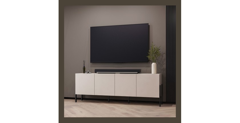 Buffet Salma 4 portes Push-to-Open – beige & noir mat, 204×70×40 cm