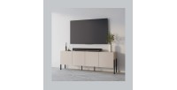 Buffet Salma 4 portes Push-to-Open – beige & noir mat, 204×70×40 cm
