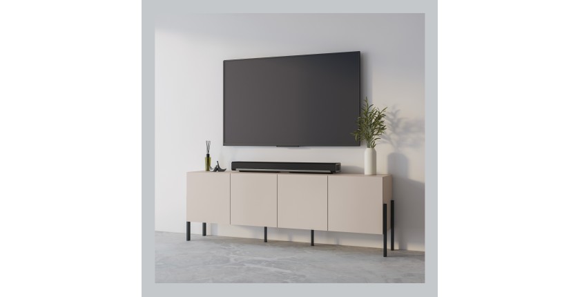 Buffet Salma 4 portes Push-to-Open – beige & noir mat, 204×70×40 cm