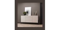 Buffet Salma 2 portes & 3 tiroirs Push-to-Open – beige & noir mat, 184×90×40 cm