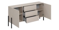 Buffet Salma 2 portes & 3 tiroirs Push-to-Open – beige & noir mat, 184×90×40 cm