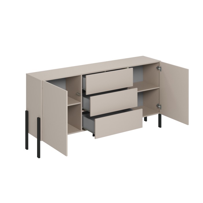 Buffet SALMA 2 ante & 3 cassetti Push-to-Open – beige & nero opaco, 184×90×40 cm