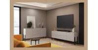 Buffet Salma 2 portes & 3 tiroirs Push-to-Open – beige & noir mat, 184×90×40 cm