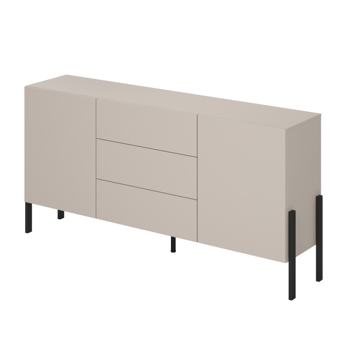 Buffet Salma 2 portes & 3 tiroirs Push-to-Open – beige & noir mat, 184×90×40 cm