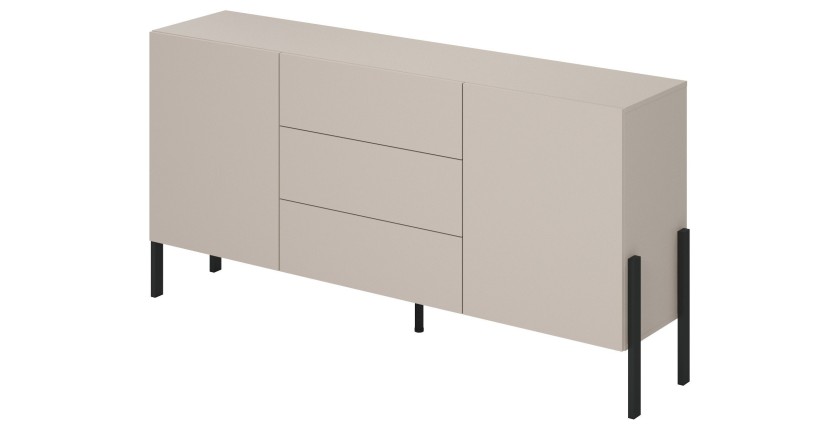 Buffet SALMA 2 puertas &amp; 3 cajones Push-to-Open – beige &amp; negro mate, 184×90×40 cm