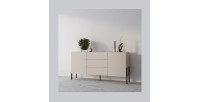 Buffet Salma 2 portes & 3 tiroirs Push-to-Open – beige & noir mat, 184×90×40 cm