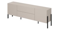 Meuble TV Salma – 2 portes & 2 tiroirs Push-to-Open – beige & noir mat, 207×70×40 cm