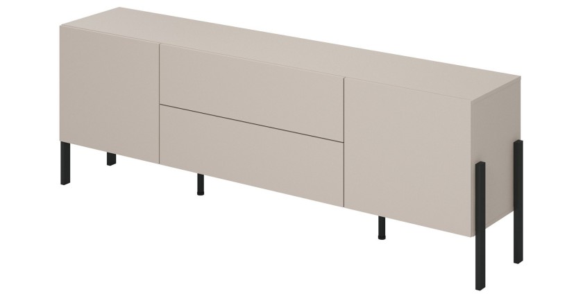 Mueble TV SALMA – 2 puertas &amp; 2 cajones Push-to-Open – beige &amp; negro mate, 207×70×40 cm