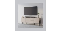Meuble TV Salma – 2 portes & 2 tiroirs Push-to-Open – beige & noir mat, 207×70×40 cm
