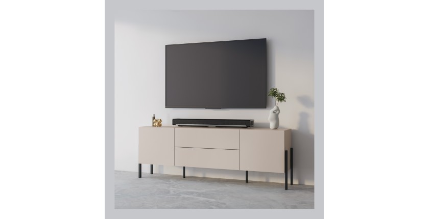 Mobile TV SALMA – 2 porte &amp; 2 cassetti Push-to-Open – beige &amp; nero opaco, 207×70×40 cm