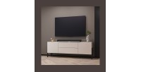 Meuble TV Salma – 2 portes & 2 tiroirs Push-to-Open – beige & noir mat, 207×70×40 cm
