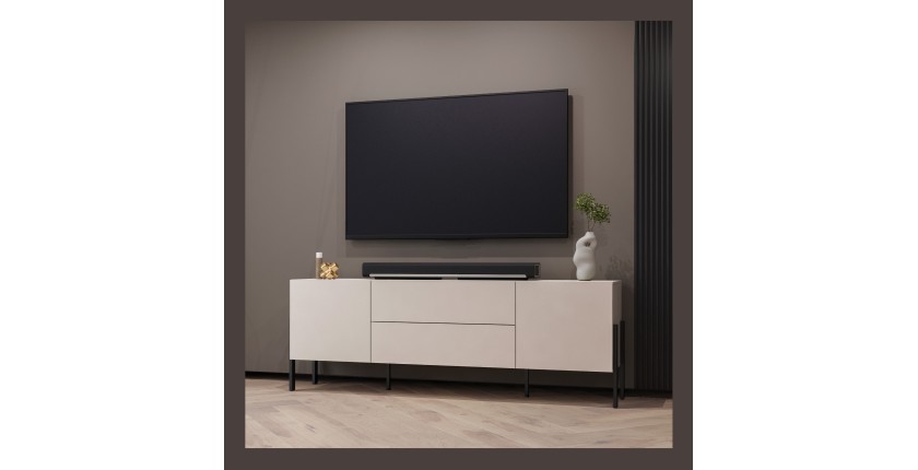 Mobile TV SALMA – 2 porte &amp; 2 cassetti Push-to-Open – beige &amp; nero opaco, 207×70×40 cm