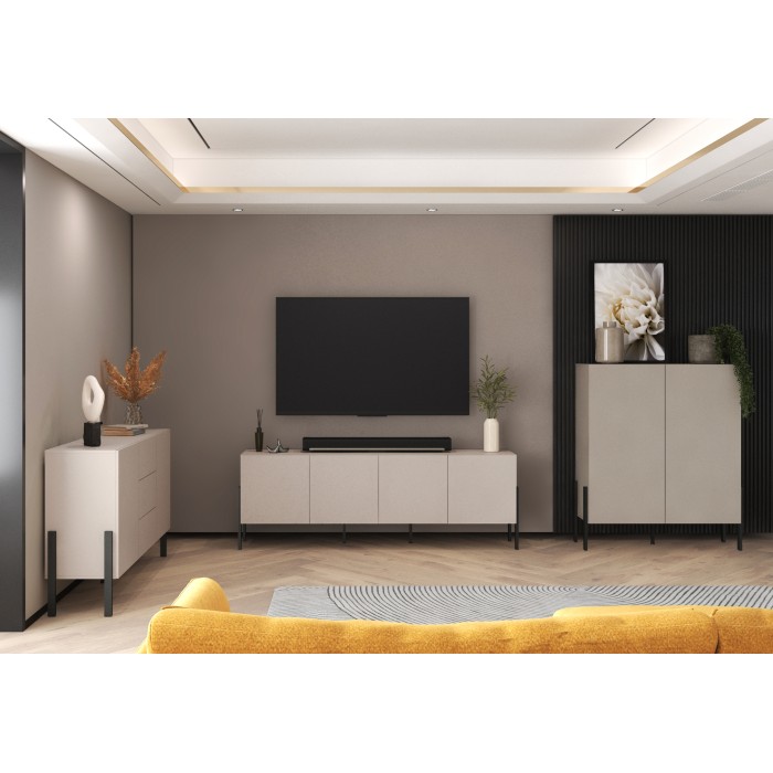 Armario SALMA 2 puertas push-to-open – beige & negro mate, 114×135×40 cm