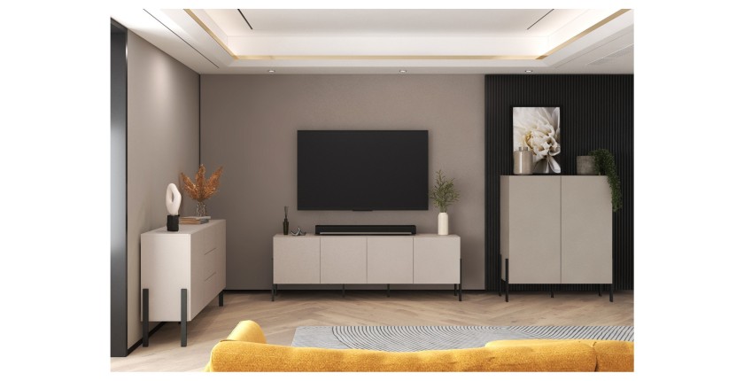 Armoire SALMA 2 portes push-to-open – beige & noir mat, 114×135×40 cm