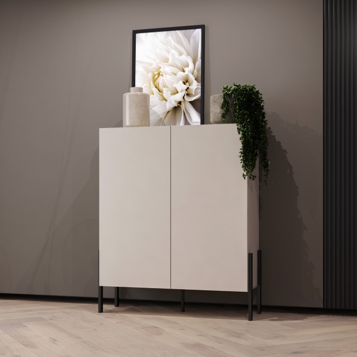 Armario SALMA 2 puertas push-to-open – beige & negro mate, 114×135×40 cm